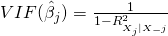 VIF (\hat\beta_j) = \frac{1}{1 - R^2_{X_j|X_-j}}