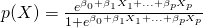 p(X) = \frac{e^{\beta_0 + \beta_1{X_1} + ... + \beta_pX_p}}{1 + e^{\beta_0 + \beta_1{X_1} + ... + \beta_pX_p}}